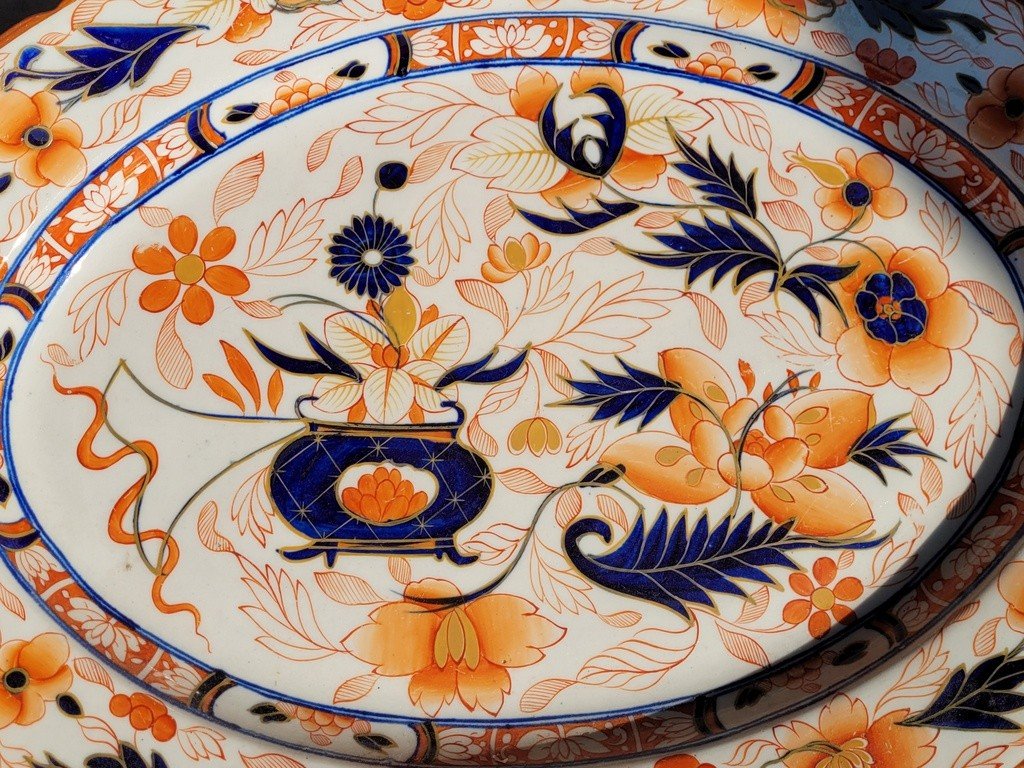  China 19th Century - Large Oval Polychrome Porcelain Dish With Imari Decoration -photo-3