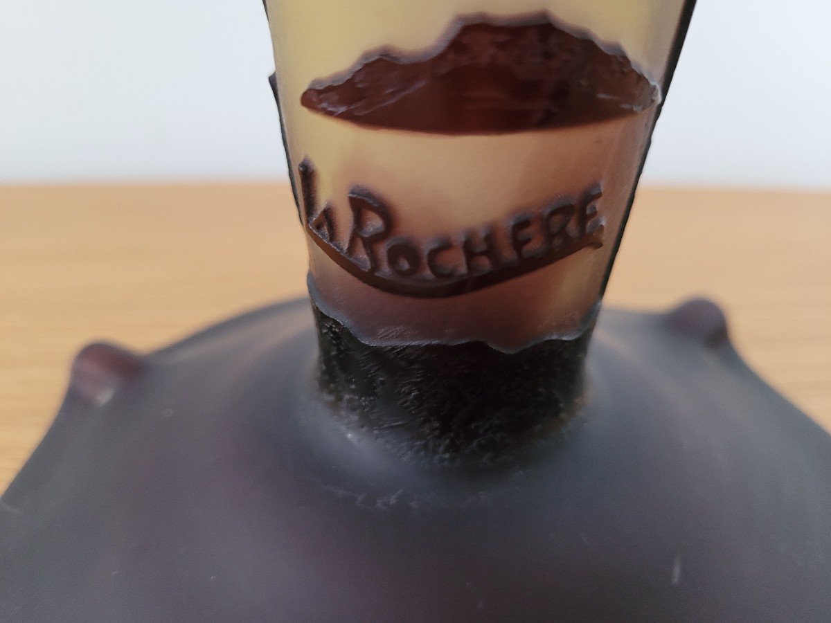 &quot;Grand Pied de Lampe &quot; en P&acirc;te de Verre d&eacute;gag&eacute;e &agrave; l&#039;acide .Sign&eacute; La Roch&egrave;re .D&eacute;but XXe-photo-4