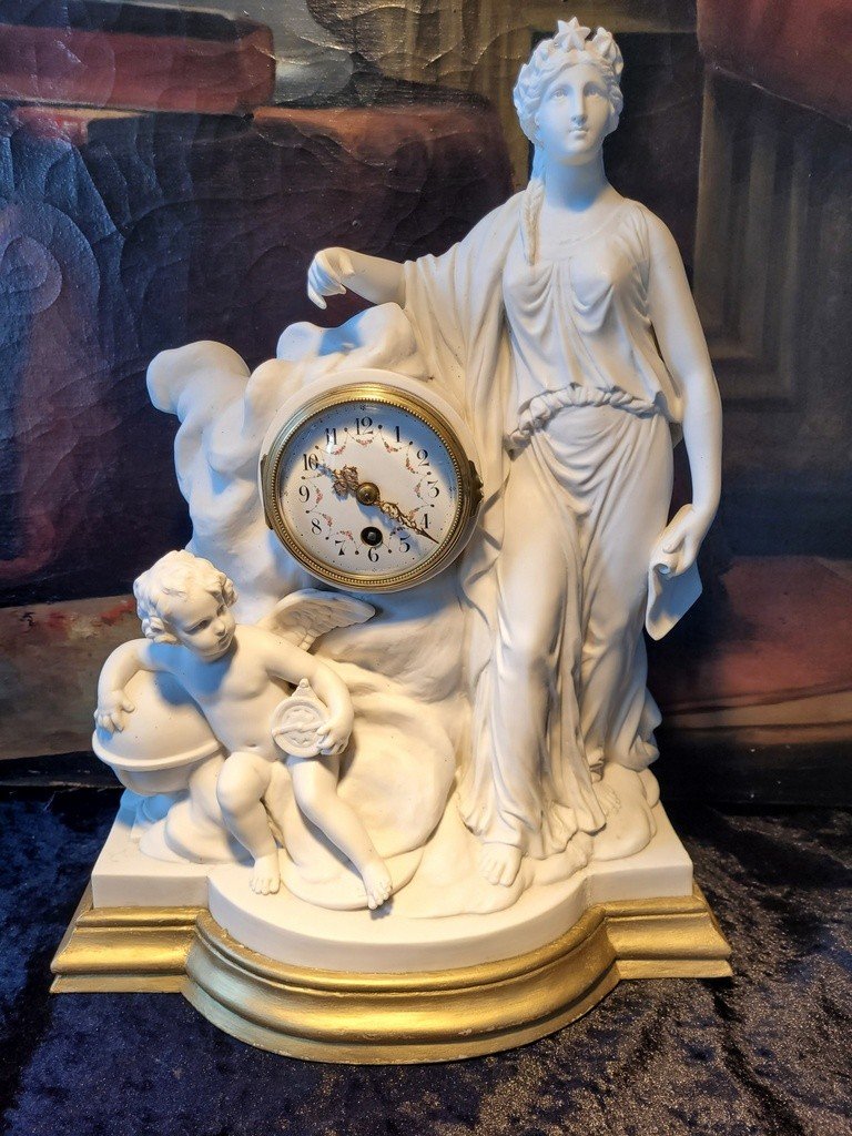  "allegory Of The Night Group" Clock In Sèvres Biscuit Porcelain Signed - 19th Century-photo-2