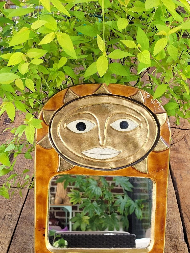 "mithé Espelt" Golden Sun Mirror - Ceramic 1950s  -photo-4