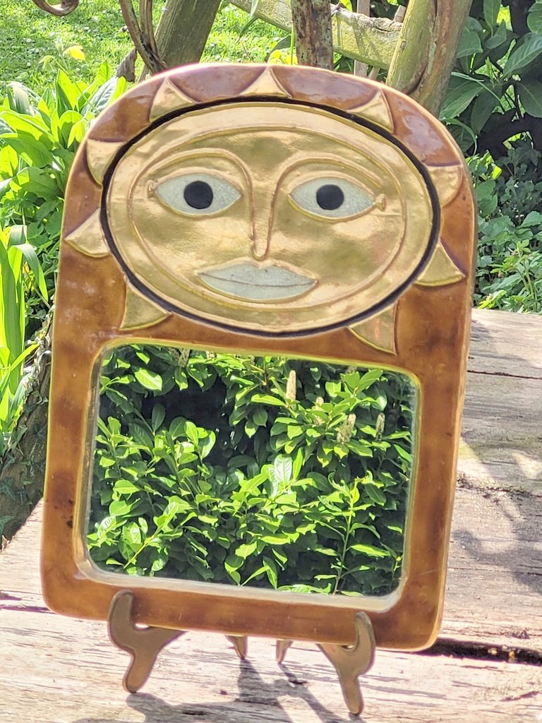 "mithé Espelt" Golden Sun Mirror - Ceramic 1950s  -photo-1