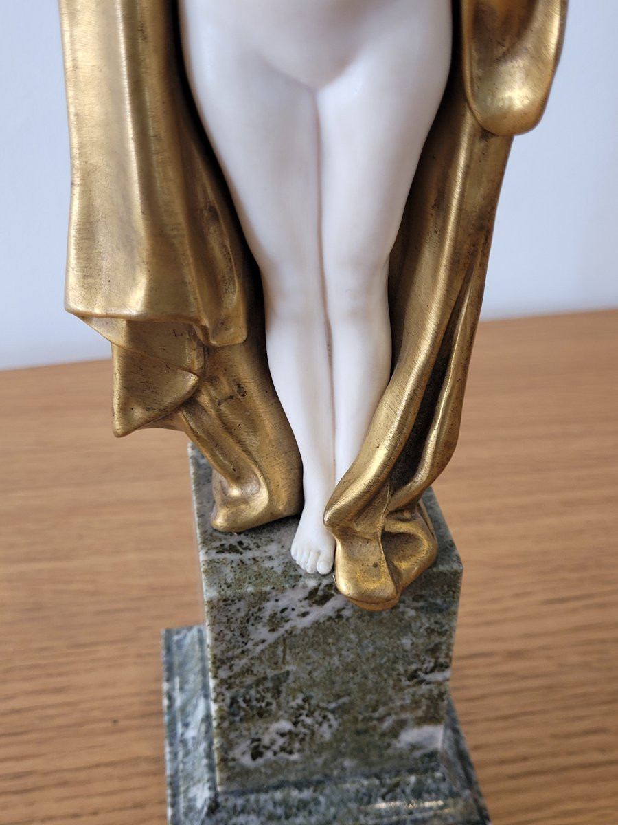 Louis Sosson Chryselephantine "the Awakening" Art Nouveau Height 28 Cm-photo-4