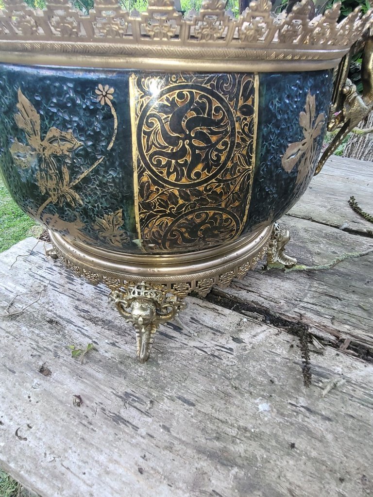  Fernand THESMAR &quot; Grande Jardini&egrave;re &quot; en C&eacute;ramique &eacute;maill&eacute;e &agrave; Monture en Bronze - XIXe Si&egrave;cle-photo-2