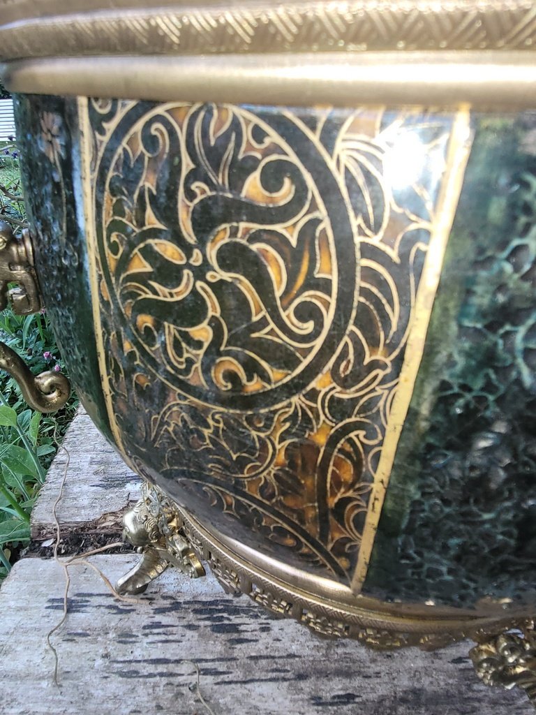  Fernand THESMAR &quot; Grande Jardini&egrave;re &quot; en C&eacute;ramique &eacute;maill&eacute;e &agrave; Monture en Bronze - XIXe Si&egrave;cle-photo-3