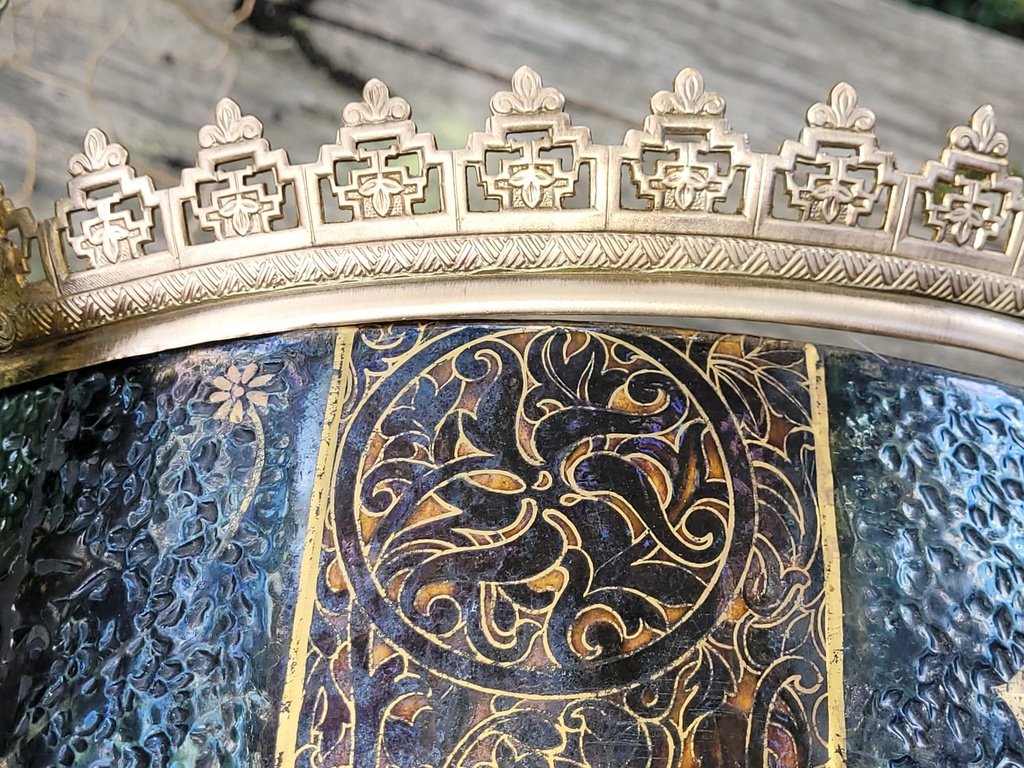  Fernand THESMAR &quot; Grande Jardini&egrave;re &quot; en C&eacute;ramique &eacute;maill&eacute;e &agrave; Monture en Bronze - XIXe Si&egrave;cle-photo-4