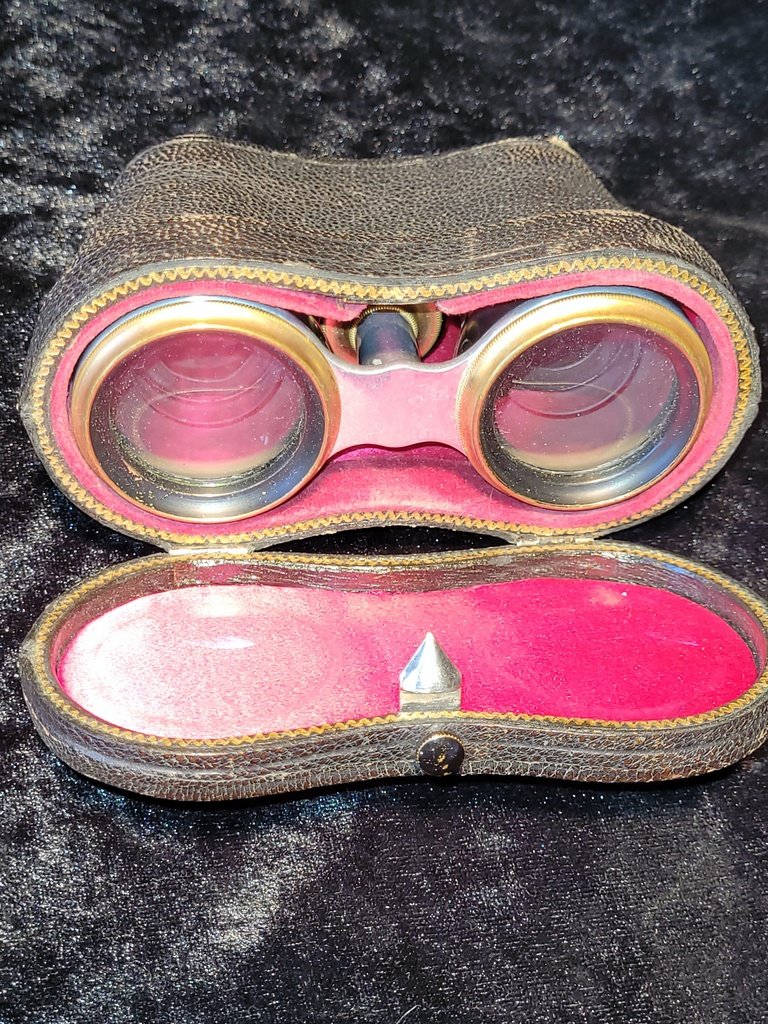  Pair Of Mother-of-pearl Veneered Theater Binoculars In Case - 19th Century -photo-4