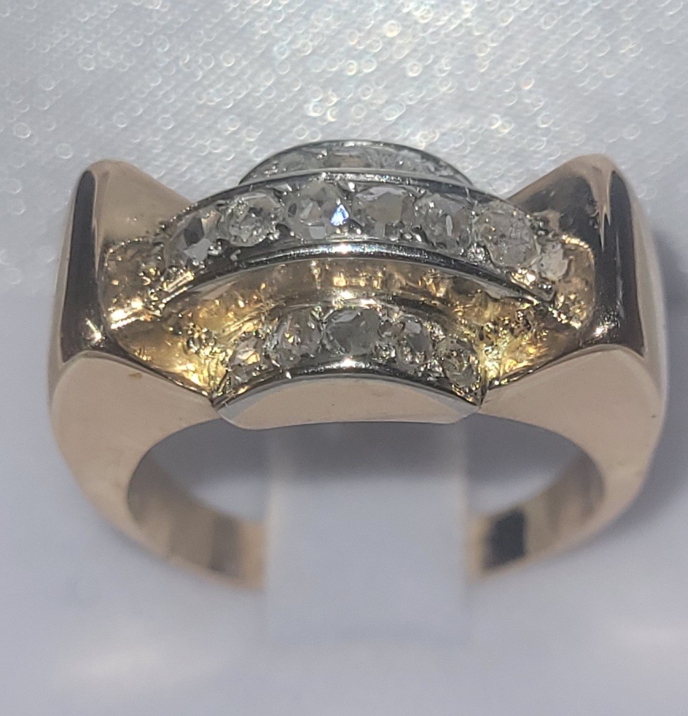  Bague TANK  en  Or &amp;  Diamants  datant  de  1939 .-photo-4