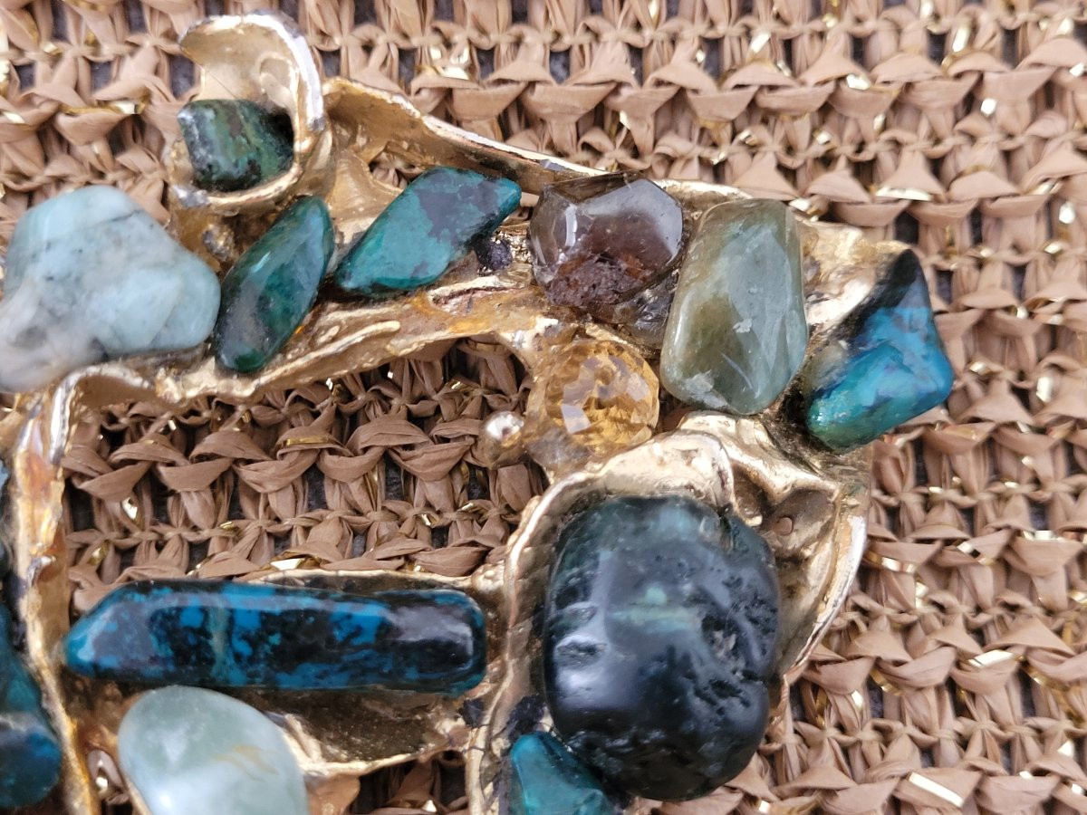 Belt Buckle - Bronze And Stones - 20th Century -photo-4