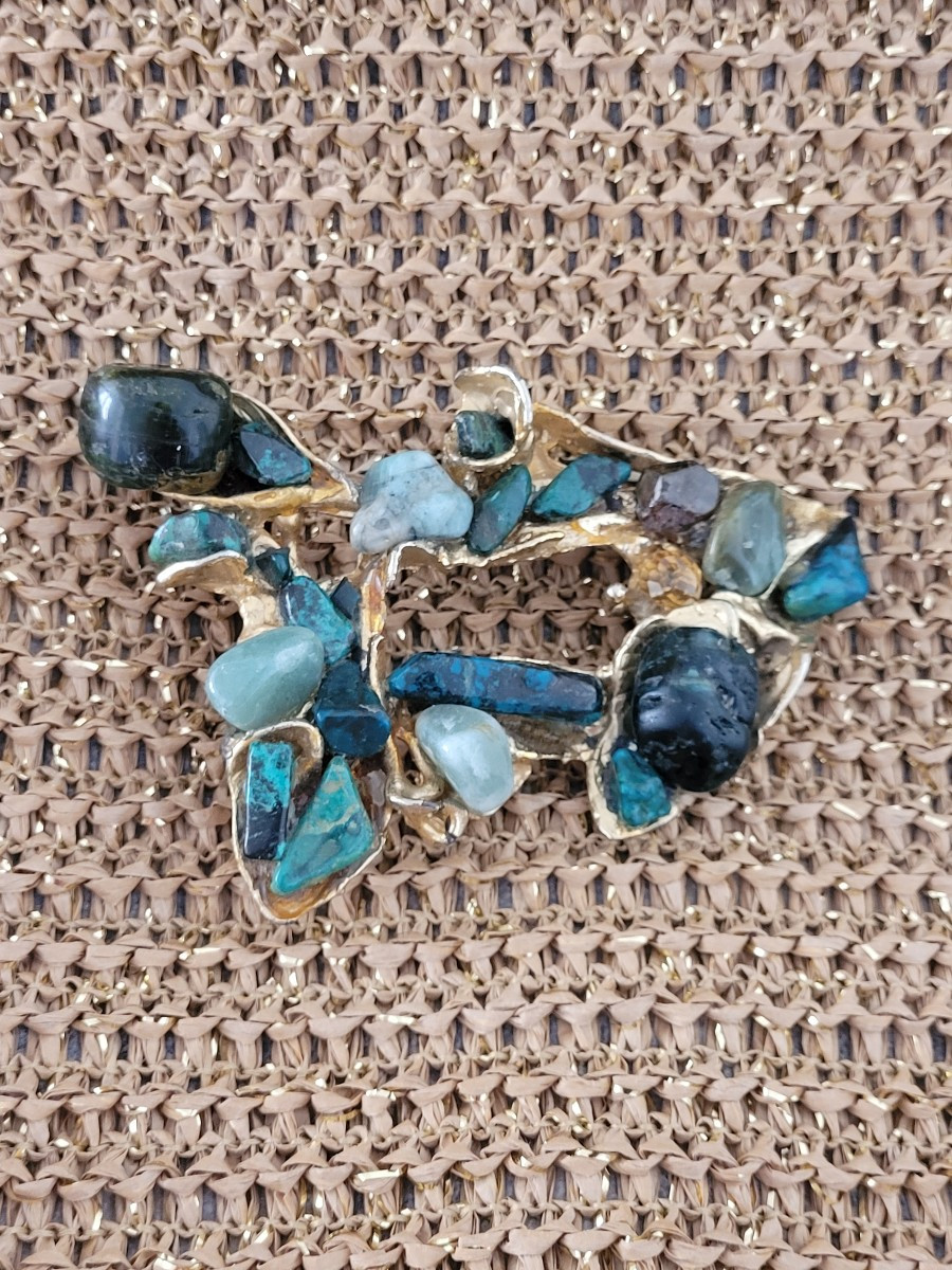 Belt Buckle - Bronze And Stones - 20th Century 