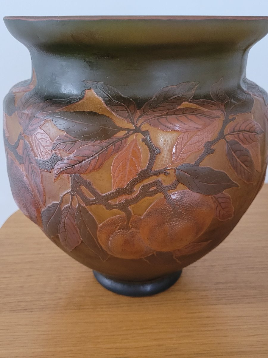 "gallé" Large Acid-etched Glass Paste Vase - Early 20th Century -photo-2