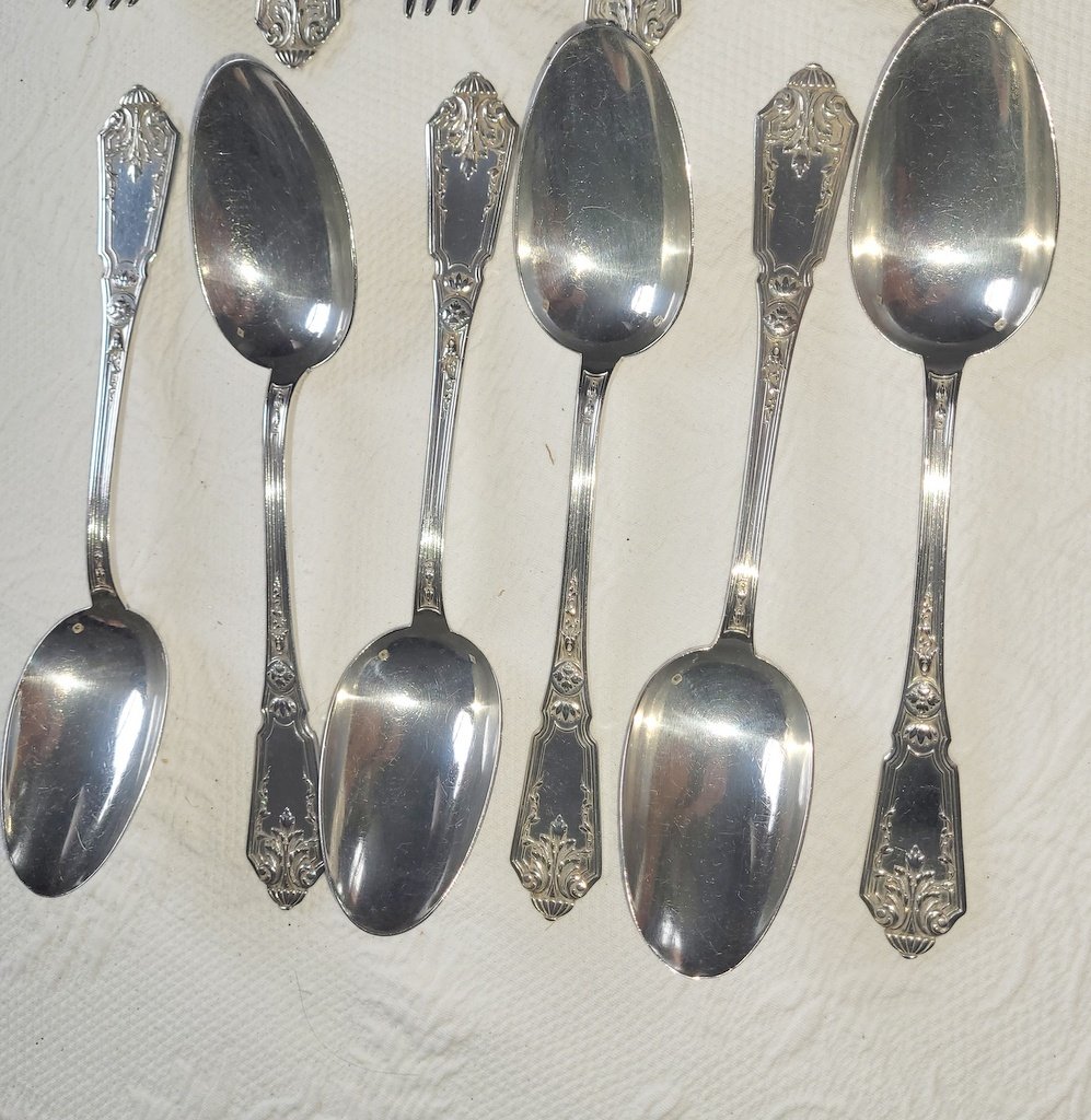 Louis XVI Silver Cutlery Set - Minerva Hallmark - Monogrammed - 19th Century-photo-4