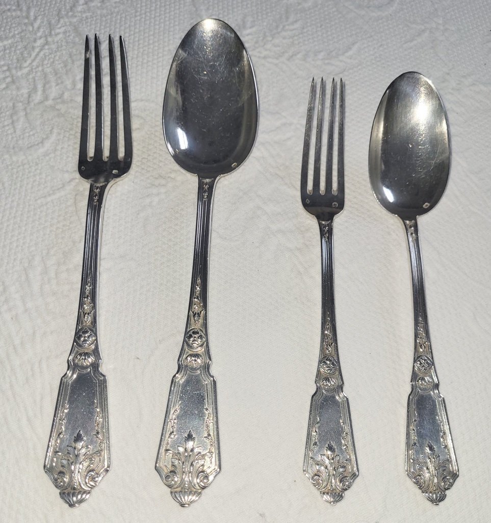 Louis XVI Silver Cutlery Set - Minerva Hallmark - Monogrammed - 19th Century-photo-5