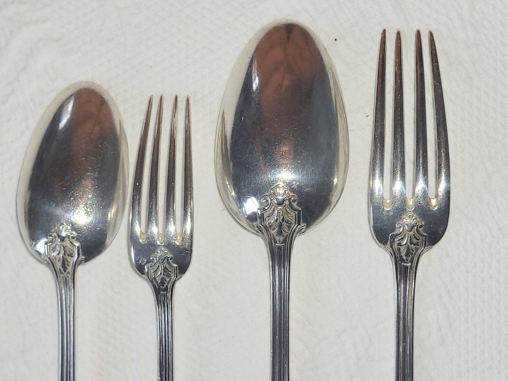 Louis XVI Silver Cutlery Set - Minerva Hallmark - Monogrammed - 19th Century-photo-6