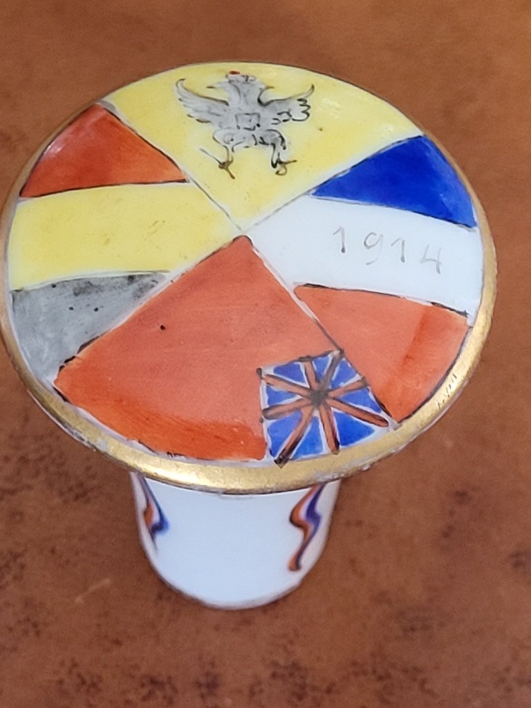 Pommeau de Canne Comm&eacute;moratif en Porcelaine peint &agrave; la main et dat&eacute; 1914 -photo-2