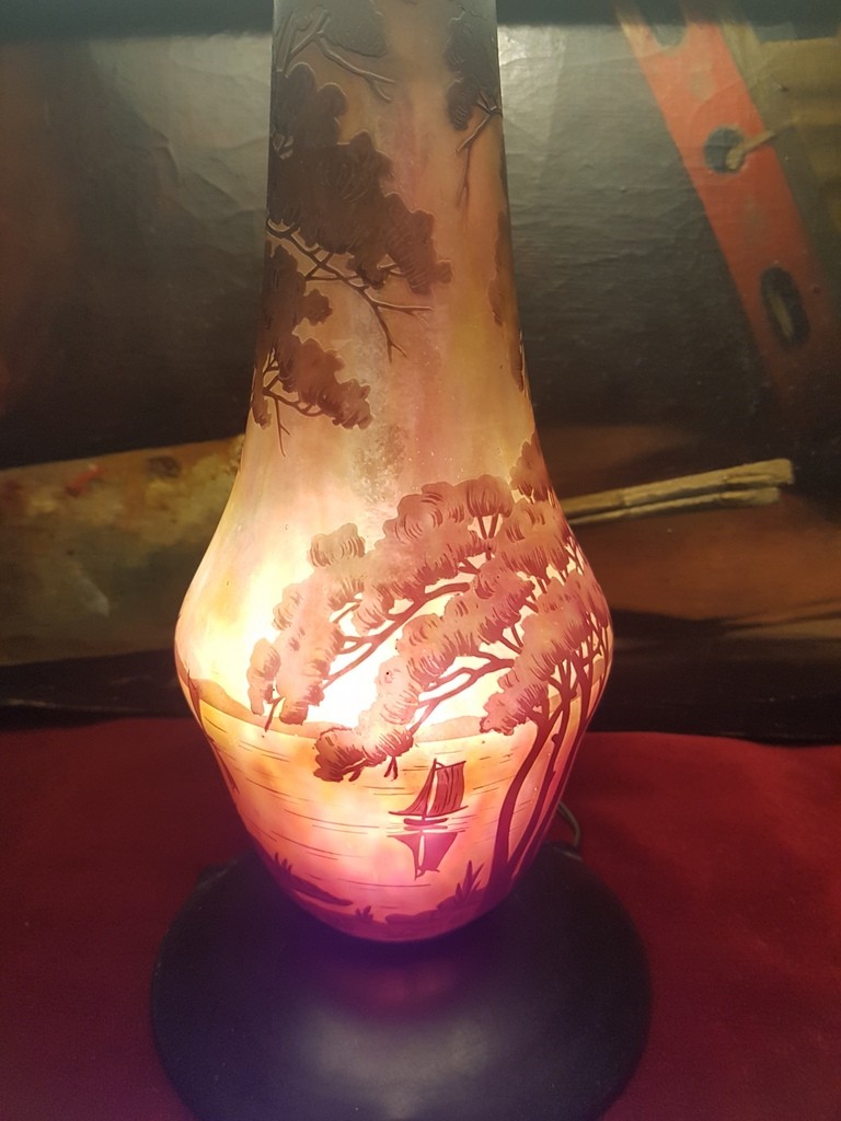 Large Glass Paste Lamp Signed Daum Nancy - Early 20th Century-photo-2