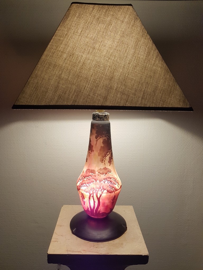 Large Glass Paste Lamp Signed Daum Nancy - Early 20th Century
