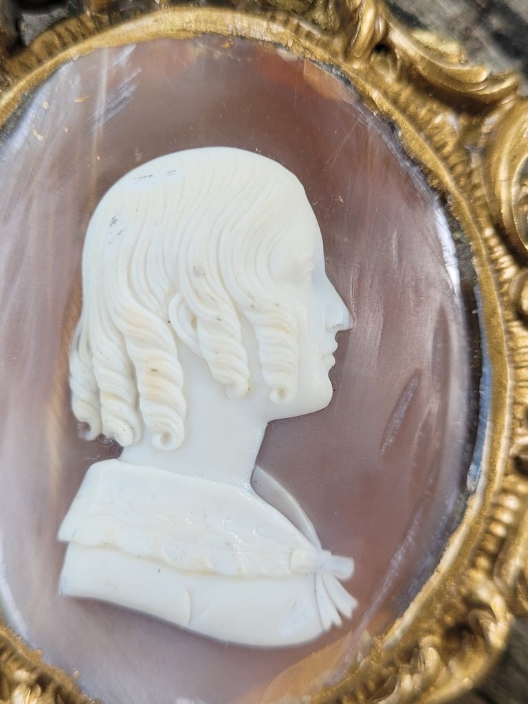 Paire de Grands Cam&eacute;s sculpt&eacute;s dans des Cadres dor&eacute;s - XIXe Si&egrave;cle-photo-3