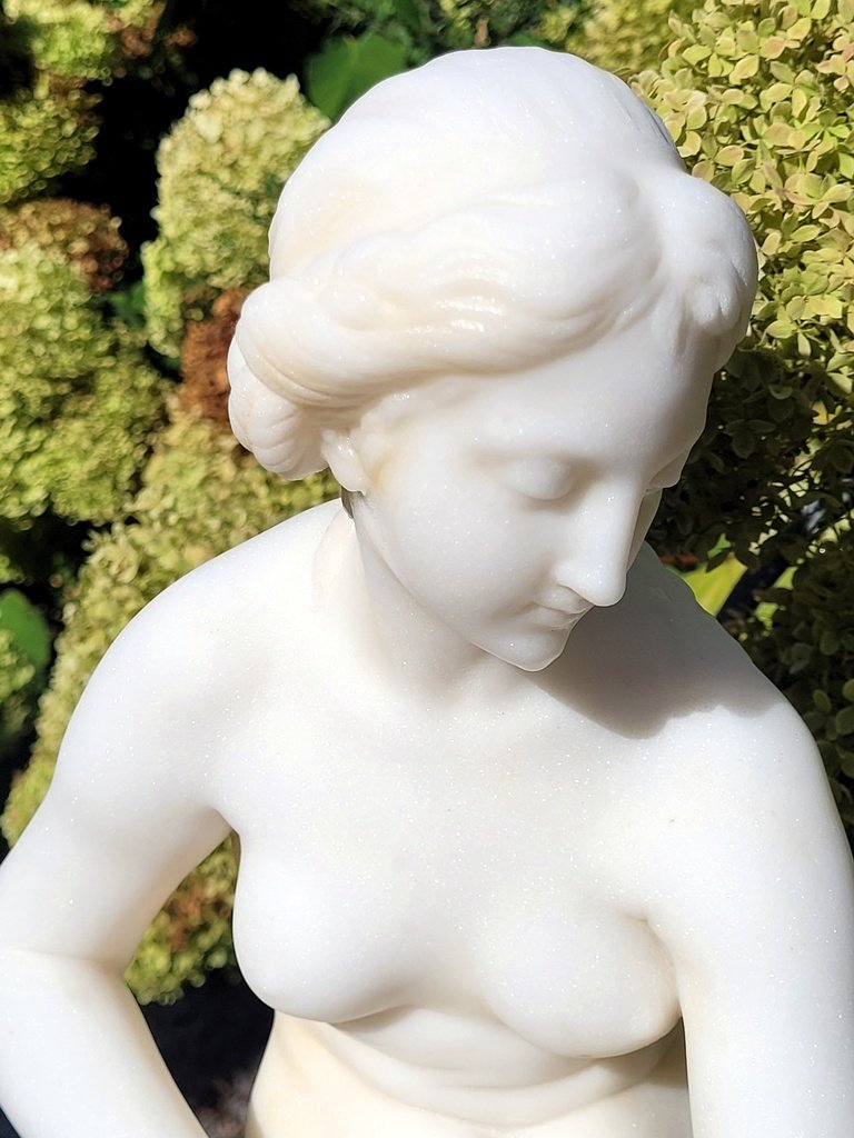 Large Carrara Marble Sculpture "the Seated Bather" By Falconnet And Barbedienne Signed.-photo-3