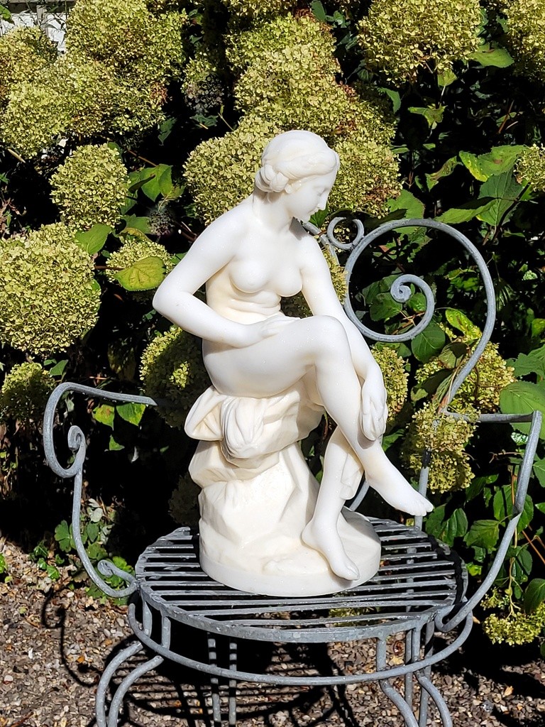 Large Carrara Marble Sculpture "the Seated Bather" By Falconnet And Barbedienne Signed.