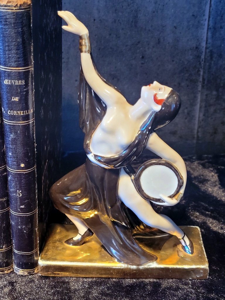 Paire de Serre-Livres en Porcelaine signée ROBJ Paris - Epoque  Art Déco -photo-2