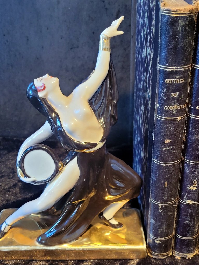 Paire de Serre-Livres en Porcelaine signée ROBJ Paris - Epoque  Art Déco -photo-3
