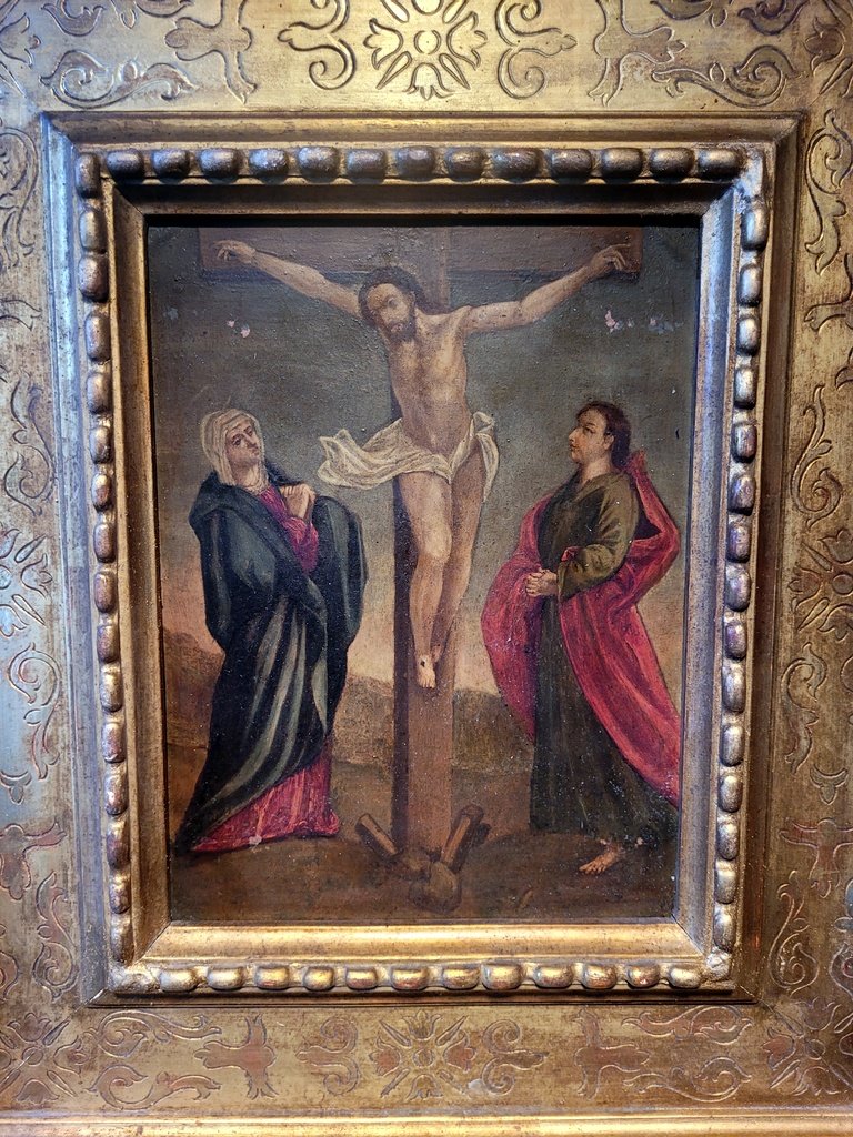 " La Crucifixion du Christ " Huile sur Cuivre encadrée datant du XVIIe Siècle -photo-2