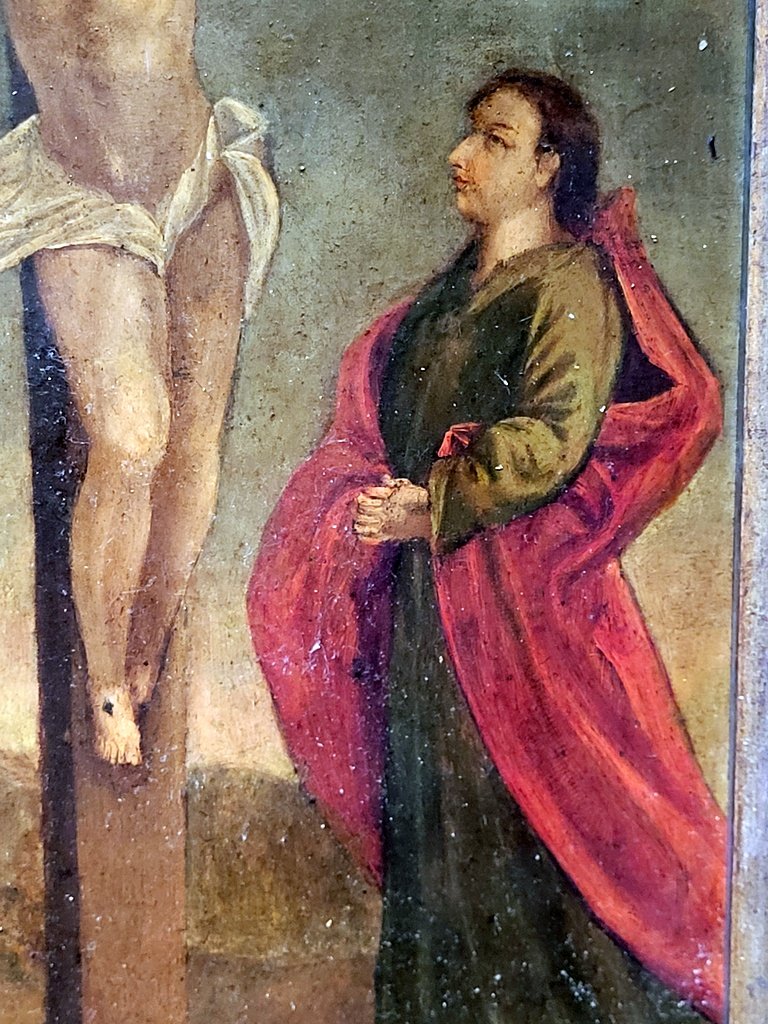 " La Crucifixion du Christ " Huile sur Cuivre encadrée datant du XVIIe Siècle -photo-3