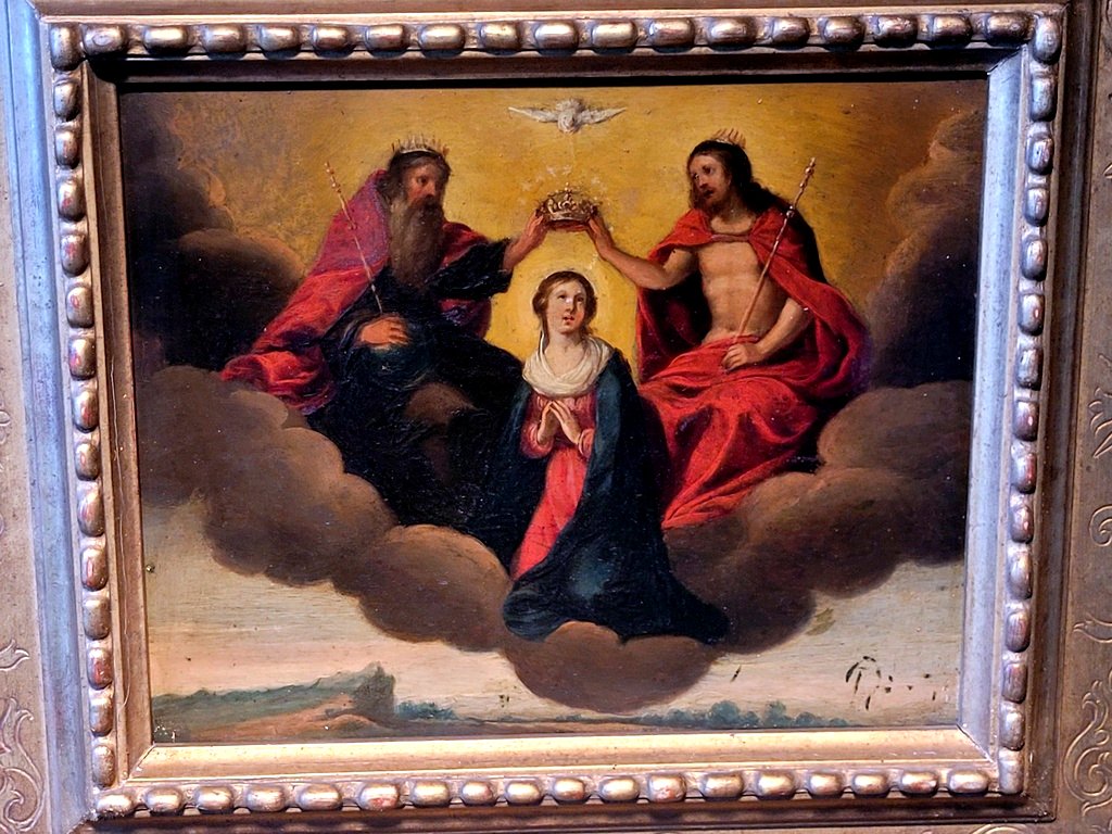 "coronation Of The Virgin" Framed Oil On Copper Dating From The 17th Century-photo-2