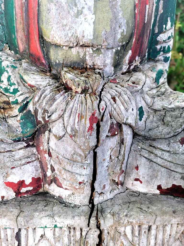  Grand Bouddha &quot; Statue Chinoise &quot; en bois sculpt&eacute; polychrome - XIXe Si&egrave;cle-photo-3