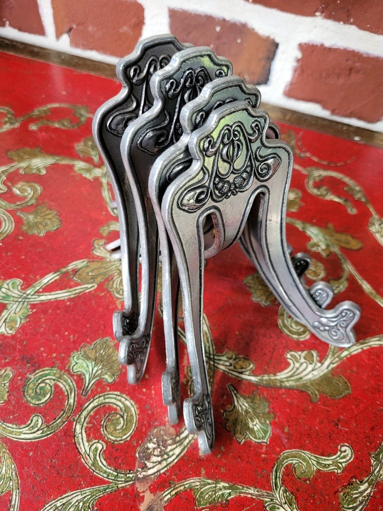 4 Chevalets de Table en étain - Décor floral - Epoque Art Nouveau   -photo-1