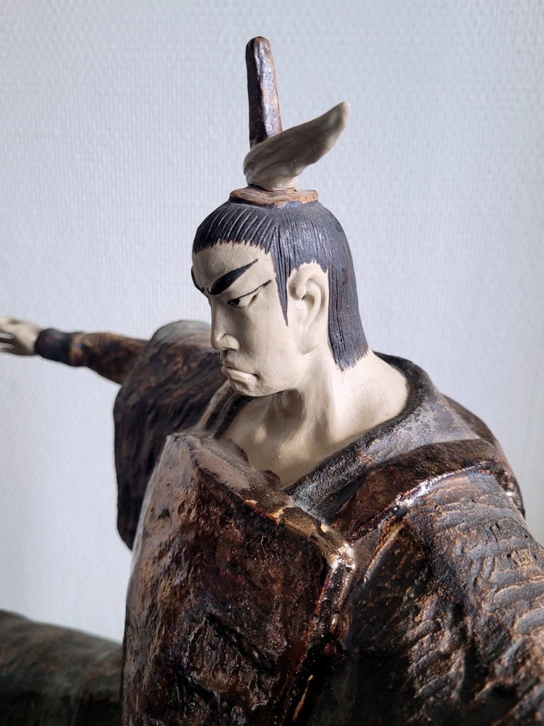 Japanese Polychrome Terracotta Warrior Signed - 20th Century-photo-2