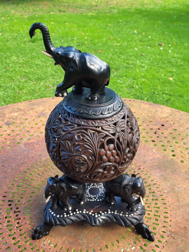 Grand Pot Pourri Sculpté - Travail Indien du XIXe Siècle-photo-4