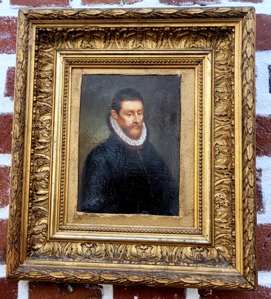 Portrait d&#039;un Gentilhomme en tenue Renaissance avec un Pourpoint noir et une Collerette-XVIIIe-photo-1