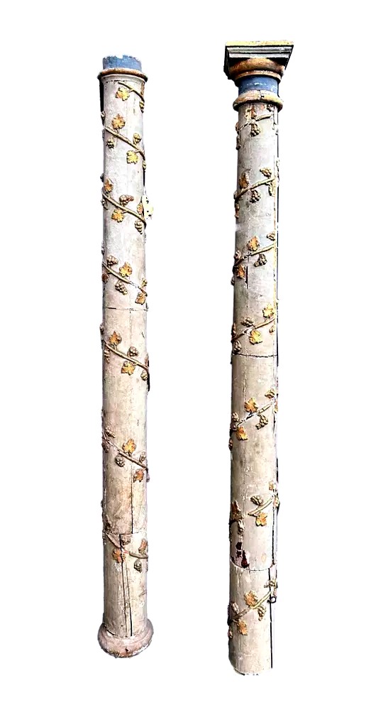 Pair Of Large Columns With Doric Capitals 1m81 - 18th Century