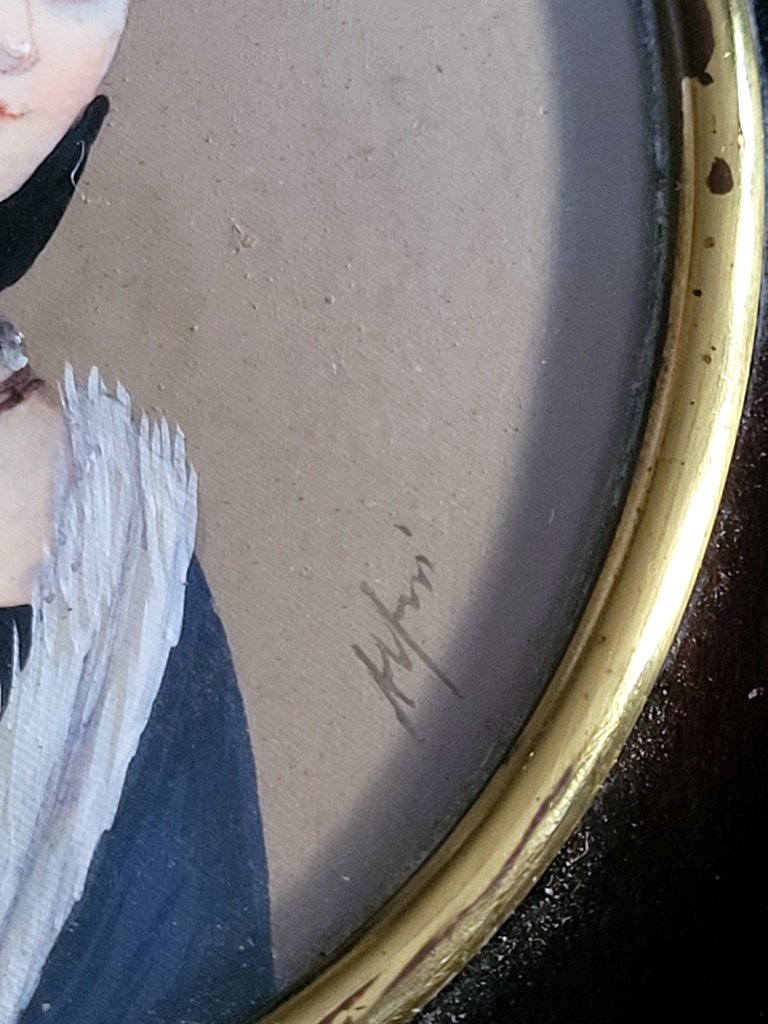 Grande Miniature peinte " Dame  au Hennin - Renaissance" signée Arpin ? Epoque XIXe Siècle-photo-4