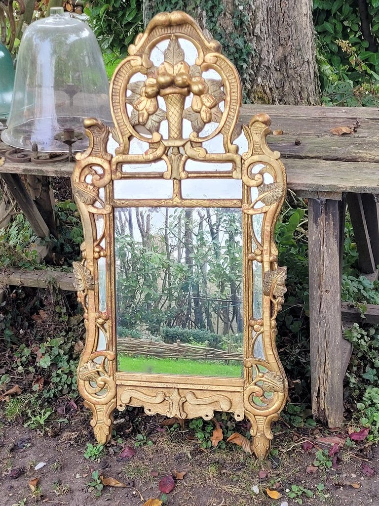 Mirror With Glazing Beads Known As Beaucaire Provence In Gilded And Carved Wood - 18th Century Period-photo-3