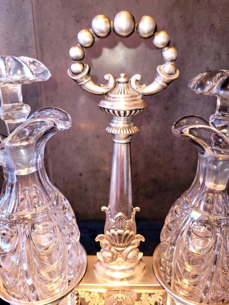 Huilier Vinaigrier &amp; Double Salerons en Argent Massif - Poin&ccedil;on Vieillard - D&eacute;but XIXe Si&egrave;cle-photo-1