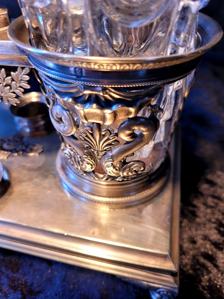 Huilier Vinaigrier &amp; Double Salerons en Argent Massif - Poin&ccedil;on Vieillard - D&eacute;but XIXe Si&egrave;cle-photo-2