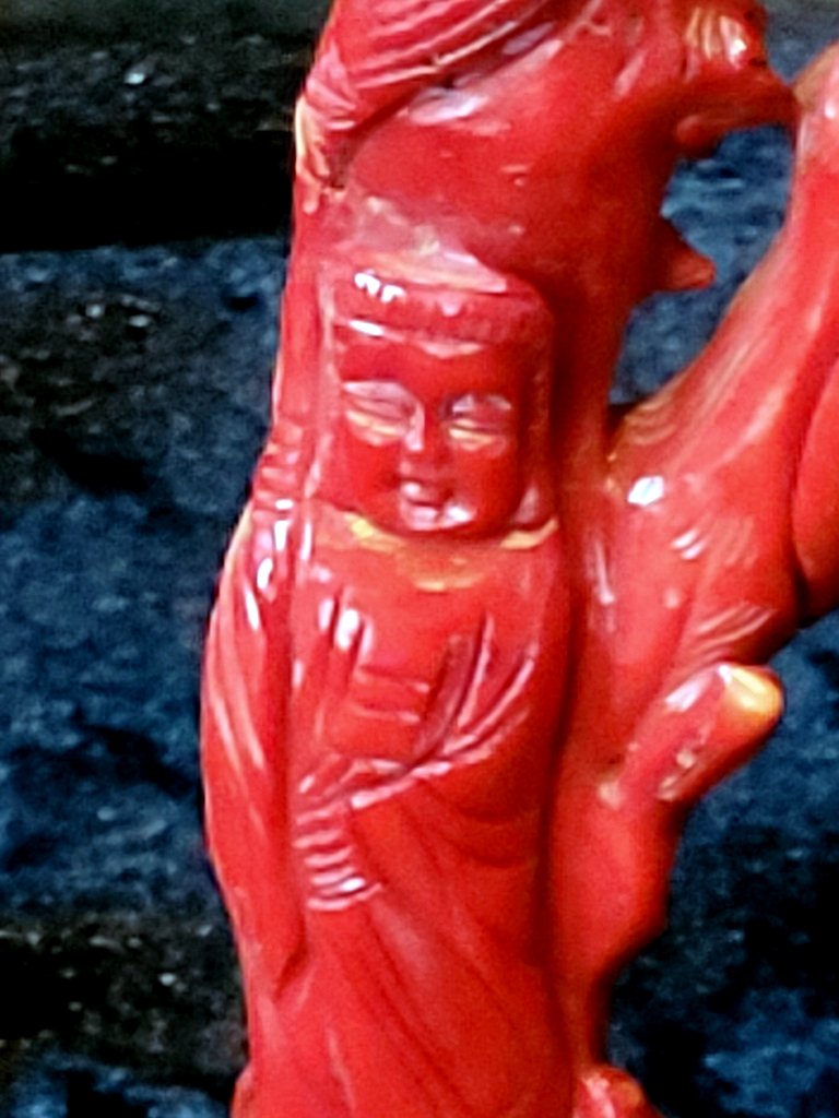 Red Coral Sculpture - Deity In A Tree -photo-2