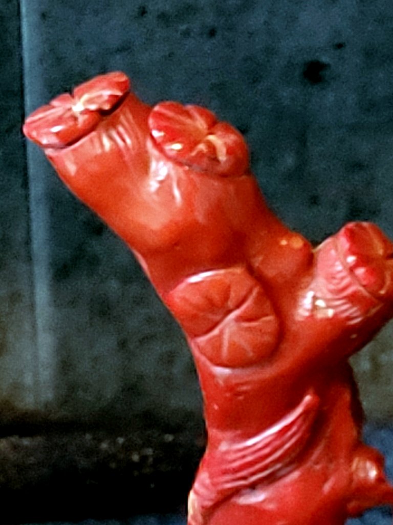 Red Coral Sculpture - Deity In A Tree -photo-3