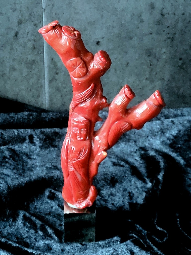 Red Coral Sculpture - Deity In A Tree 
