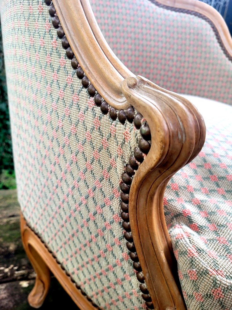 Berg&egrave;re en bois laqu&eacute; de style Louis XV -  Fin XIXe D&eacute;but XXe Si&egrave;cle-photo-2