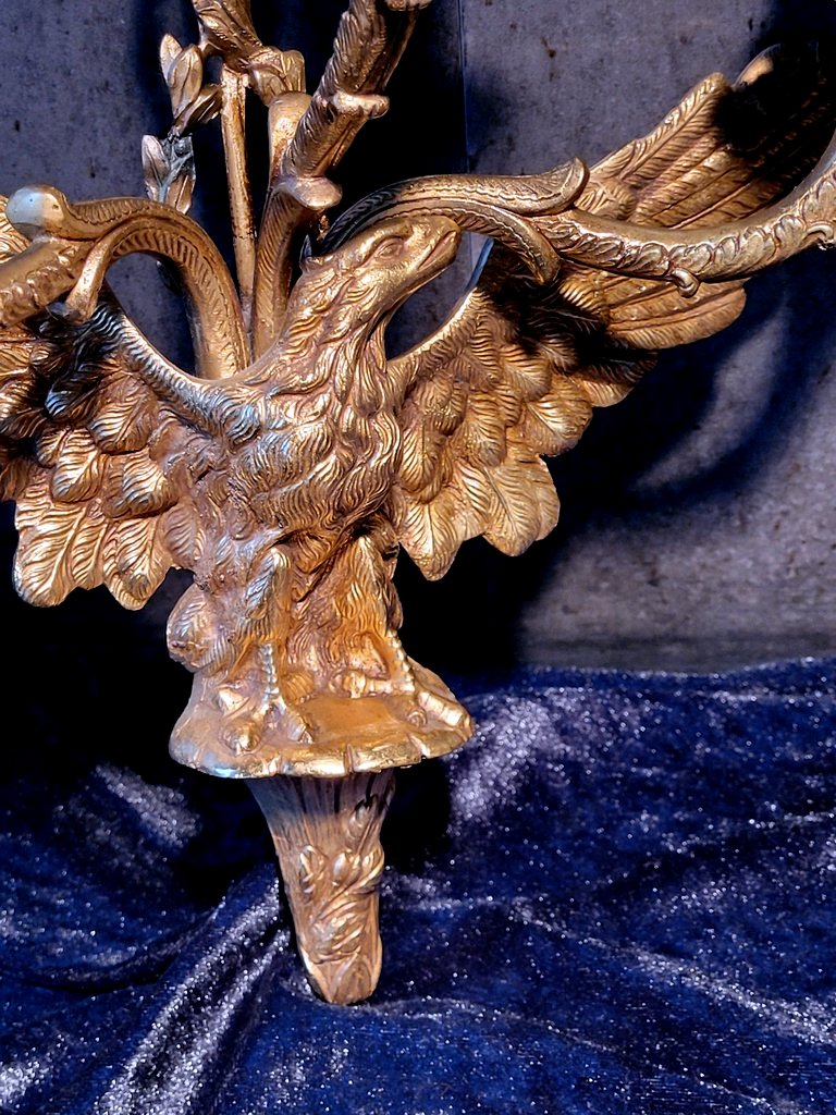 Paire d'Appliques à 3 Flammes " Aigle " Empire en Bronze  -photo-3