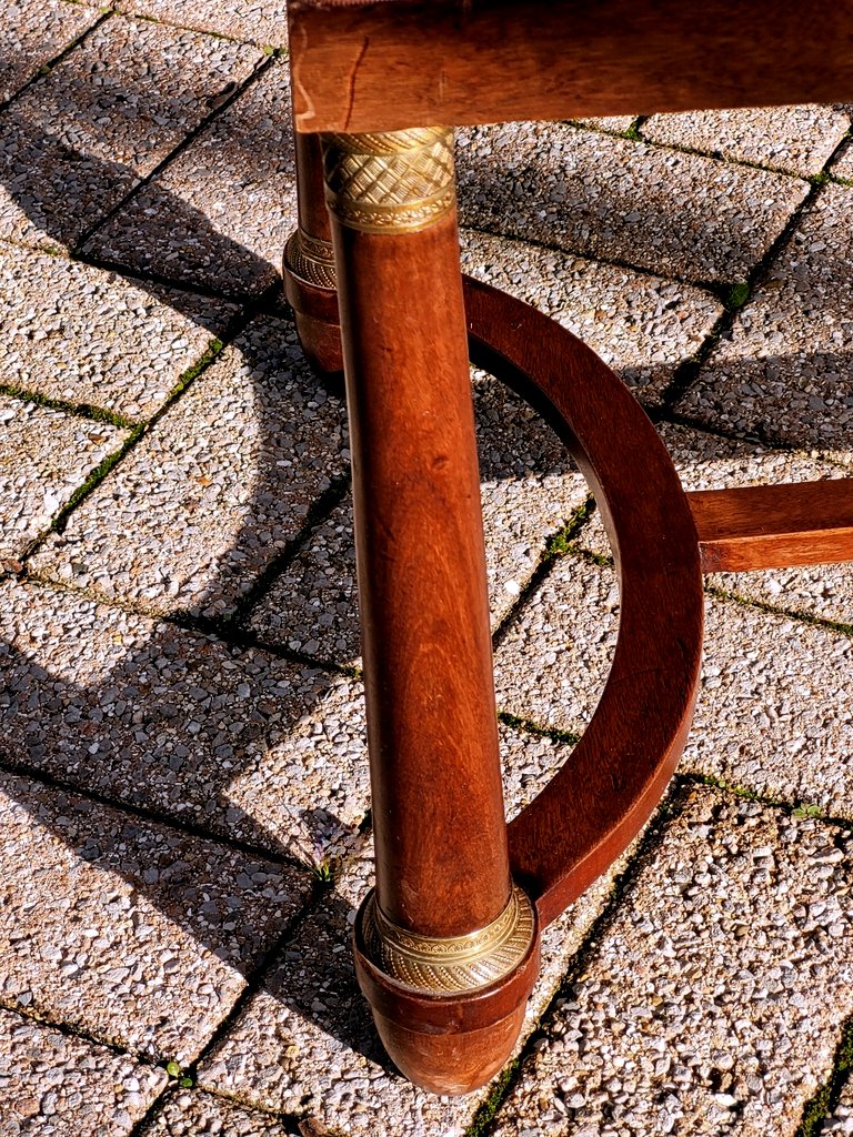 Empire Period Bench In Red Fabric With Laurel And Bee Decorations In Bronze - 19th Century-photo-3