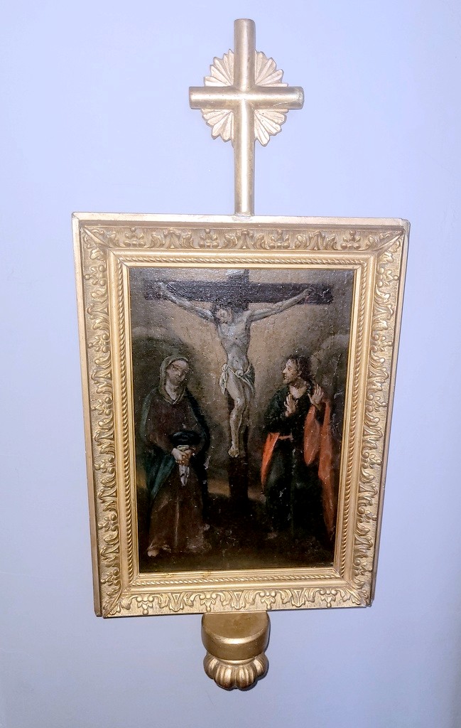  "christ On The Cross" Oil On Canvas Mounted On Panel - 17th Century 