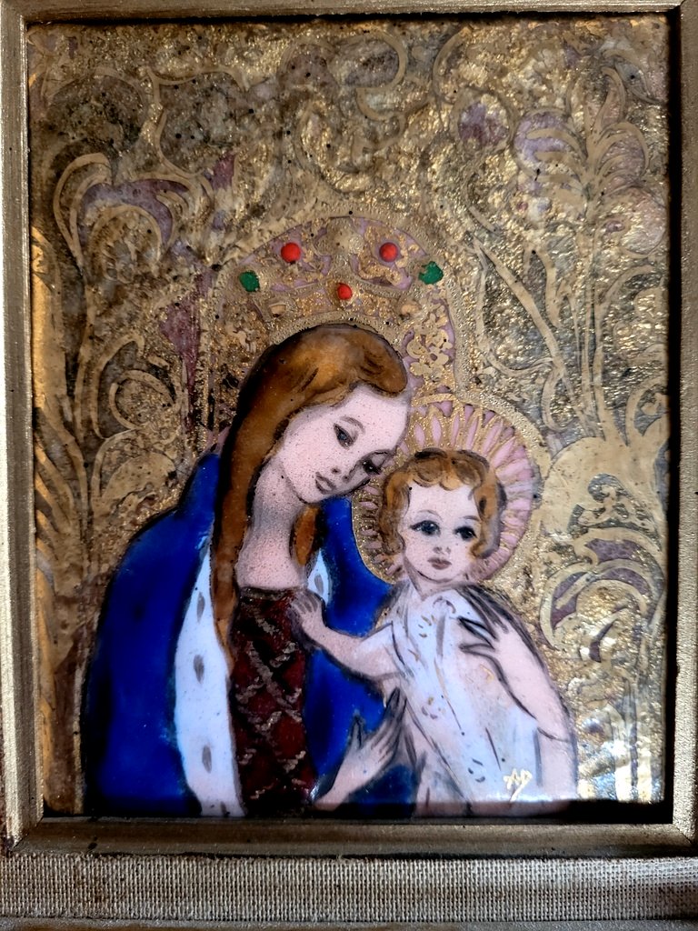 "virgin And Child" Enamel On Copper Signed Ad - Early 20th Century-photo-3