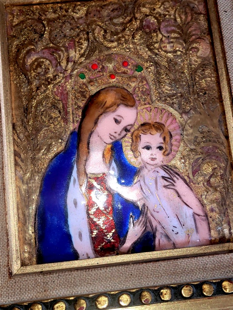 "virgin And Child" Enamel On Copper Signed Ad - Early 20th Century-photo-3