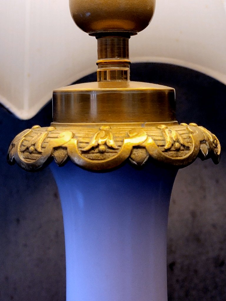 Grande Lampe en Porcelaine Blanche et Bronze - XIXe Si&egrave;cle -photo-2