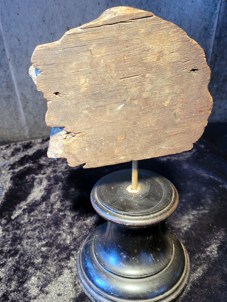 Fragment de Sculpture - Visage en bois sur socle - XVIIe - XVIIIe Siècle-photo-1