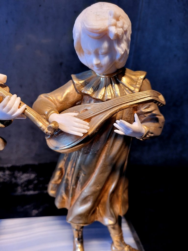 Agathon Léonard "the Musicians" Chryselephantine Sculpture With A Gilt Patina, Signed. 19th Century-photo-3